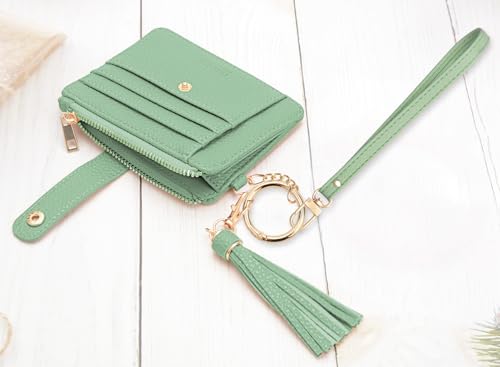 Image of COOLANS Silicone Bracelet Wristlet Wallet Credit Card Holder RFID ID Window Key Ring Tassel Slim Wallet Women Keychain Purse