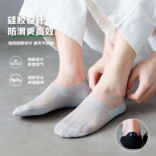 3 Pairs - Men's Summer Thin Cotton Mesh Breathable Socks with Silicone Anti Slip Ice Silk Invisible Socks-Black3