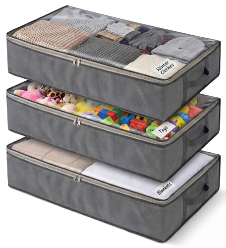 NeatNestly SmartCube Under Bed Storage Bags - 3 Pack Large 39' x 18' x 6' Gray Containers with Reinforced Handles, Foldable Underbed Storage Organizer for Clothing, Blankets & Shoes