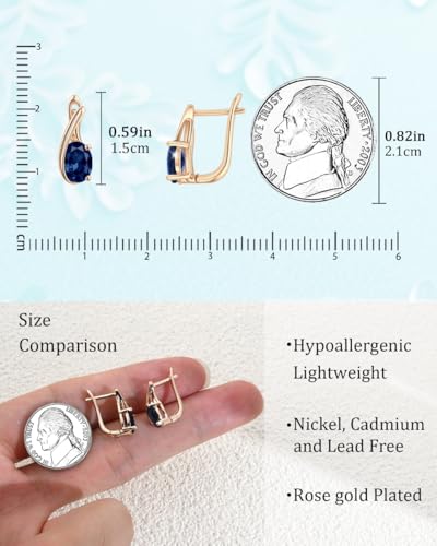 Hypoallergenic Small Blue Sapphire Hoop Earrings for Women | Rose Gold Plated Teardrop Jewelry | 8MM Oval Navy Blue Birthstone-Like Gift for Weddings, Sensitive Ears & Daily Luxury4