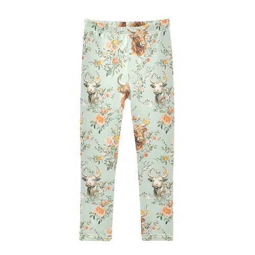 ALAZA Girls' Leggings Children's Yoga Pants Skinny Printed Dance Buffalo Cows Flower Comfortable 4T