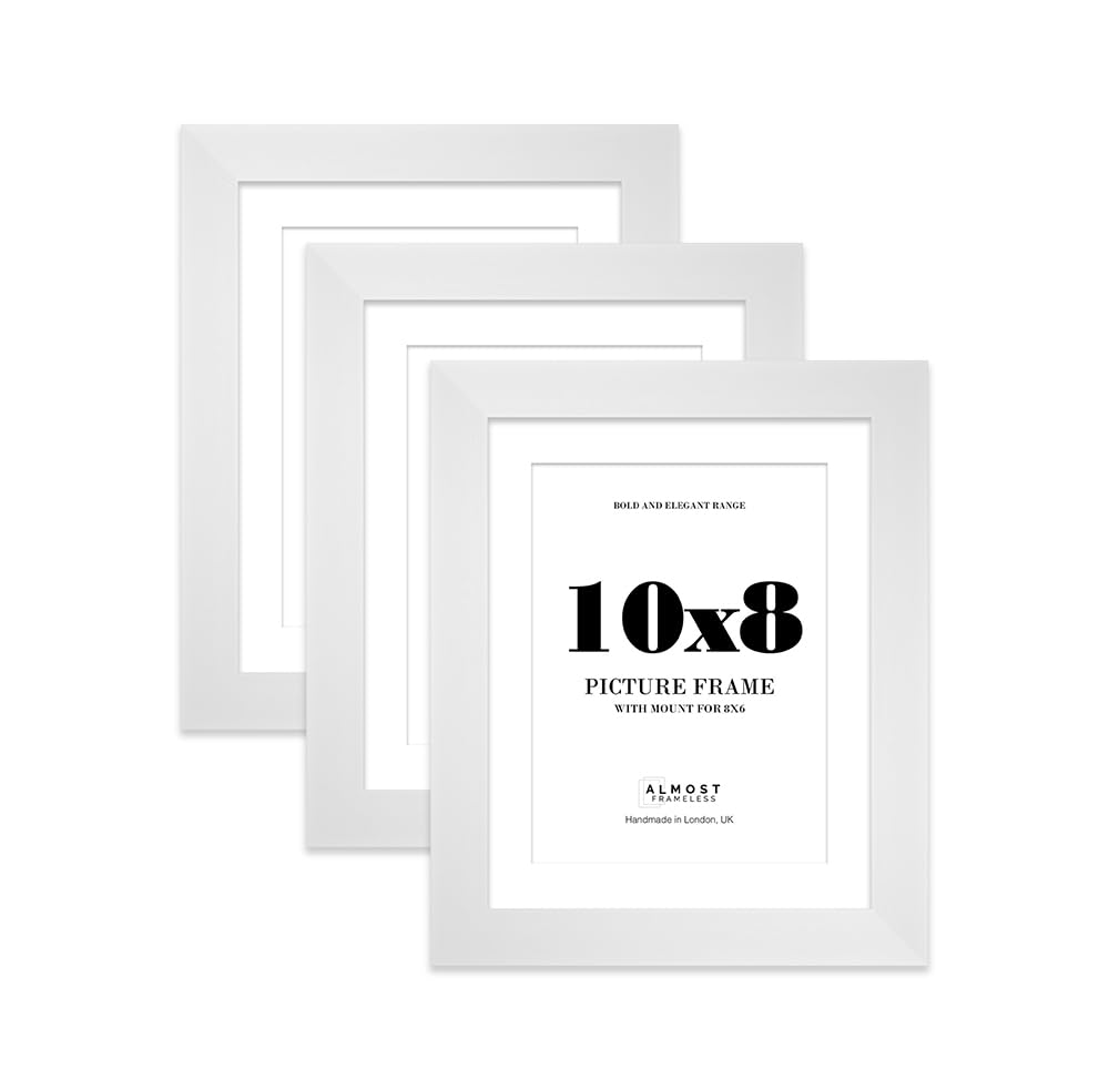10x8 White Frame With Mount for 8x6 Pictures 28mm Edge Portrait and Landscape Display with Wall Hooks and Kickstand, 3 Pack