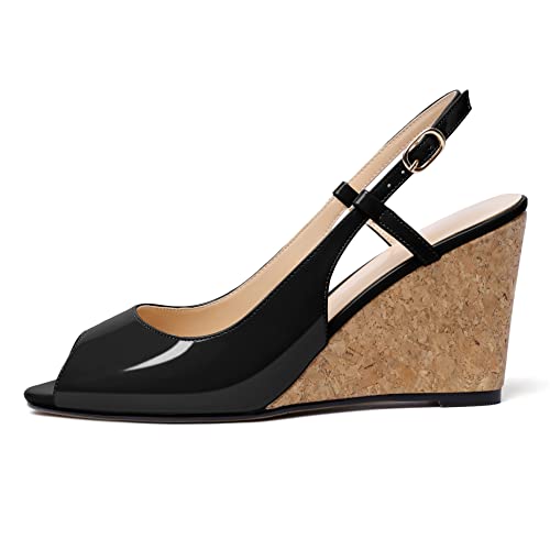Mettesally Wedge Sandals for Women, Ankle Strap Slingback High Cork Heels Open Peep Toe Women Summer Office Dress Shoes2