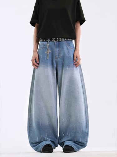 Men's Hip-hop Wide Leg Baggy Jeans Y2k Skater Loose Fit Denim Pants4