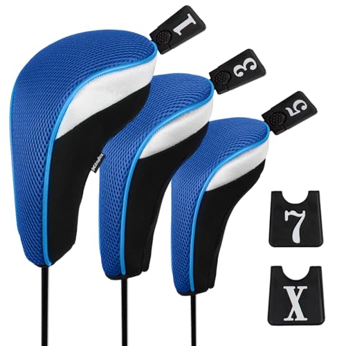 Andux Golf 460cc Driver Fairway Wood Club Head Covers 3pcs/Set Black/Blue