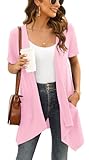 Women's Plus Size Lightweight Summer Pink Bolero Cardigan Short Sleeve Open Front Cover Up Jacket with Pockets Casual Drape Shrug Top High Low Hem,3XL