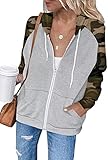 Ezbelle Womens Long Sleeve Camo Zip Up Hooded Sweatshirt Lightweight Coat Cardigan Jacket Thanksgiving Trendy Fall Outfits L