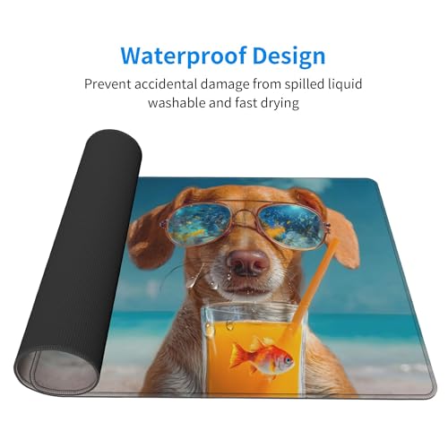 Image of Summer Beach Dogs Extended Gaming Mouse Pad, with Stitched Edges Large Mouse Pad Desk Protector, Rubber Base Mousepad Keyboard Mouses Mat for Work Game Office Home- 32 inch X 12 inch Inch,E80