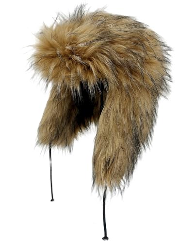 Peicees Faux Fur Russian Hat Soft Ushanka Warm Winter Trapper Hat with Earmuffs for Men and Women Mink Brown