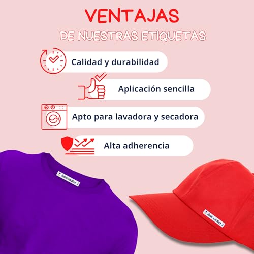 100 Etiquetas para Ropa Personalizadas con Nombre - Marcador termoadhesivo infantil para vuelta al cole, niños, guardería - Etiquetas de tela blanca para camisetas, abrigos, pantalones...