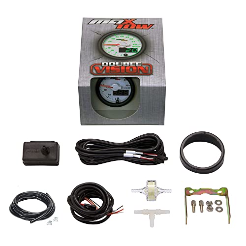 MaxTow Double Vision 30 PSI Turbo Boost/Vacuum Gauge Kit - Includes Electronic Pressure Sensor - White Gauge Face - Green LED Dial - Analog & Digital Readouts - for Gas Trucks - 2-1/16" 52mm - Image 7