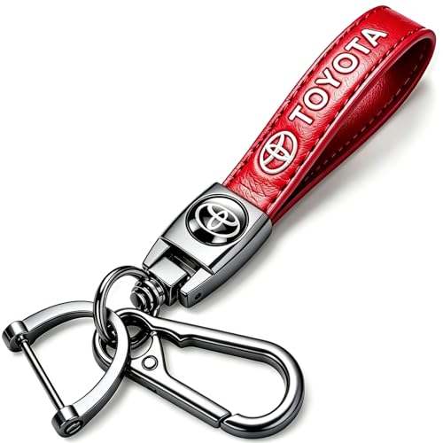 Xiconbao Genuine Leather Car Keychain for Toyota Corolla RAV4 Highlander Series Car Red Key Chain Ring for Men and Woman Blcak Metal Accessories