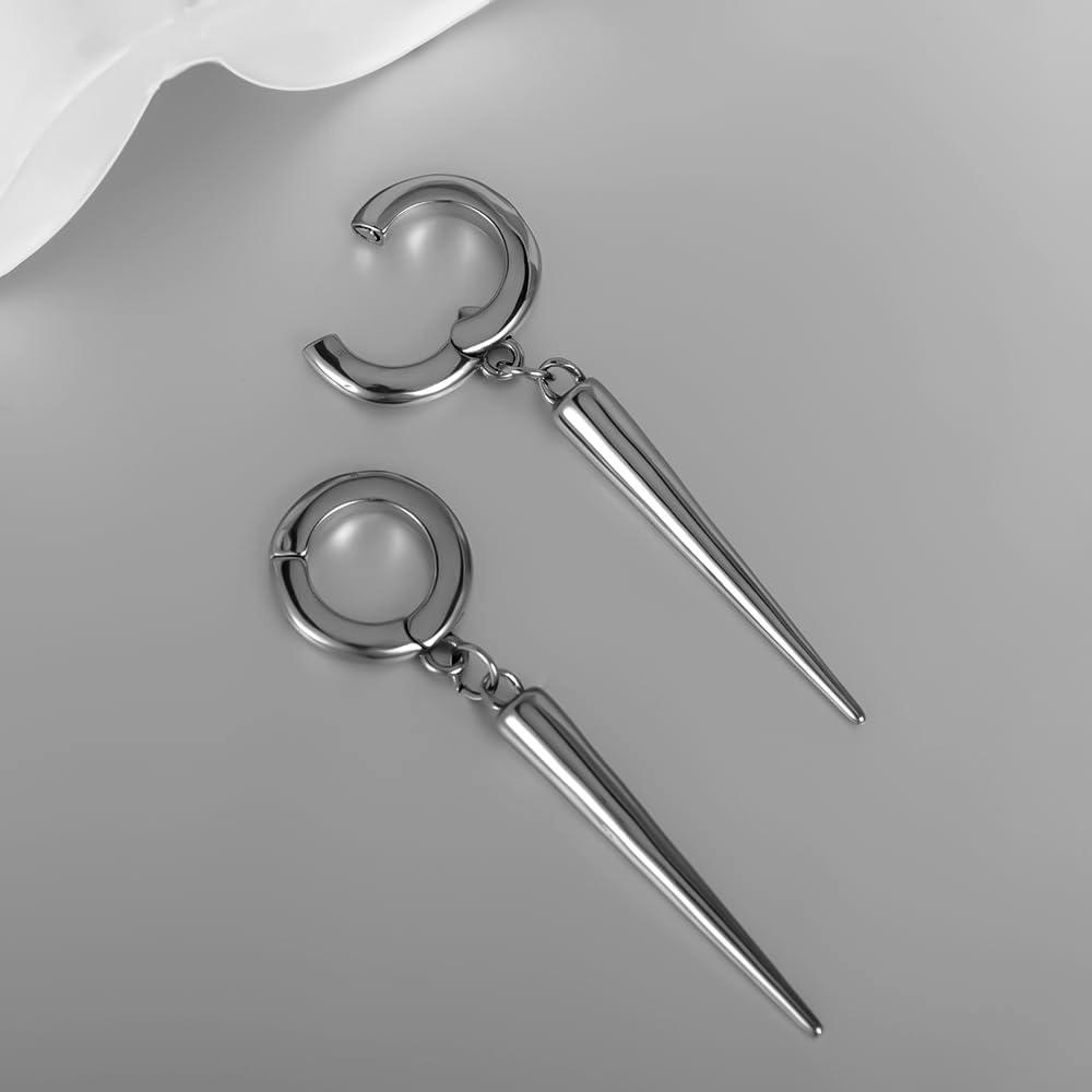 DOEARKO 2PCS Stainless Steel Cross Ear Plugs 3mm(8G) Drop lightweight Earrings for Stretched Ears Hypoallergenic Dangle Ear Gauges with Cross Pendant Stretchers Body Jewelry for Men & Women