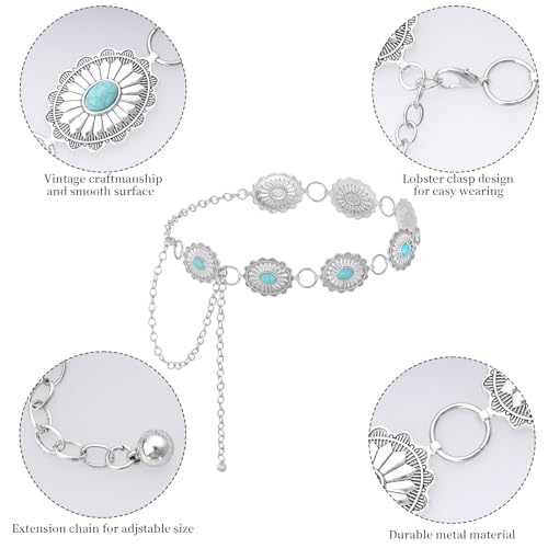 Turquoise Western Concho Chain Belt for Women Cowgirl Cowboy Metal Waist Link Chain Belt3