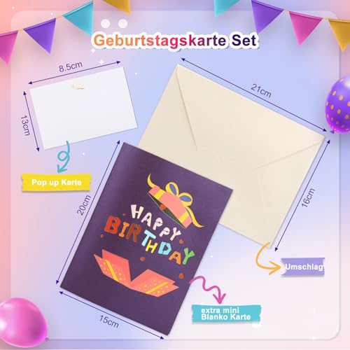 LIHAO Geburtstagskarte Frau mit Musik und Licht Geburtstagskarten Pop Up Karte Geburtstag Mann Happy Birthday Geschenk Bunt