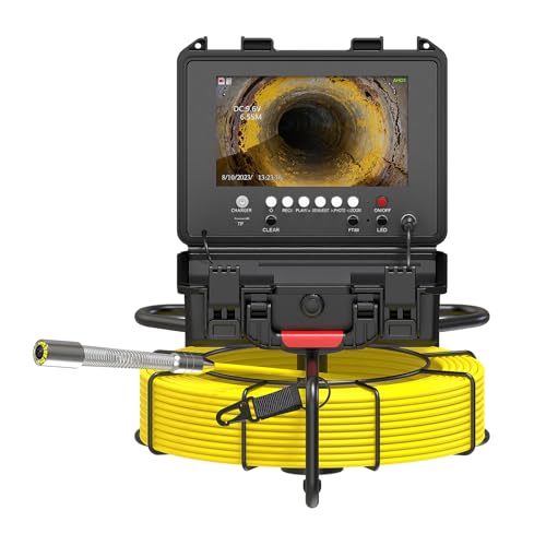 JQGADL HD 1080P Fogna Ispezione Video Camera con 12pcs Luci A LED, 9 Telecamera Ispezione Tubi con DVR, Telecamera Endoscopio Industriale, per Ispezione Tubi(Size:98Ft/30M)
