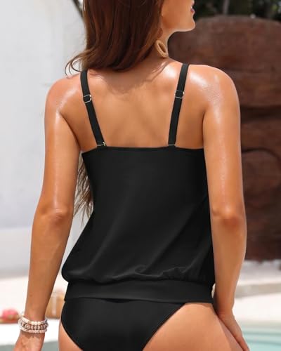 Image of Yonique Womens Blouson Tankini Top No Bottom Loose Fit Swim Top Modest Tank Top