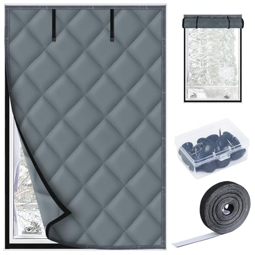 Mqiielle Window Insulation Kit for Winter, 3 Layer 26" X 39" Winter Insulated Window Cover with Fastener, Thermal Window Cover for Winter to Keep Warm, Gray by Mqiielle - Used condition - US$10.09