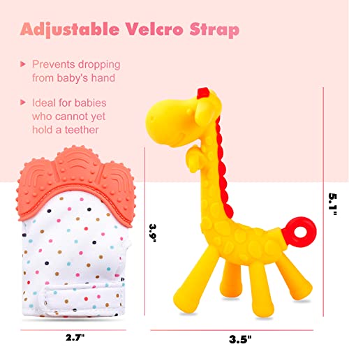 Baby Teething Toys For 0-6 Month, Tinabless Giraffe Baby Chew Toy And Teething Mitten Set, Silicone Teethers For Babies 6-12 Months, Christmas Stocking Stuffers For Boys&Girls #TOP3