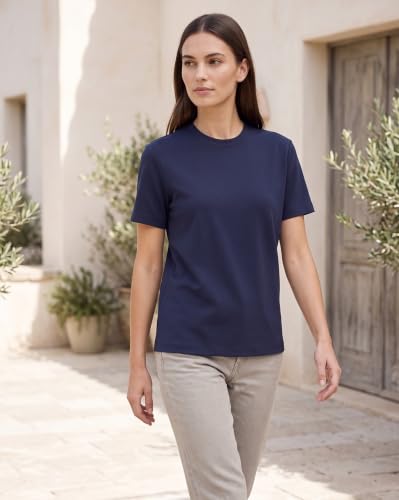 Image of NOBERO 100% Cotton T-Shirts for Women Stylish | Regular Fit | Solid T Shirts for Women 180 GSM Combed Cotton | Crew Neck Half Sleeve