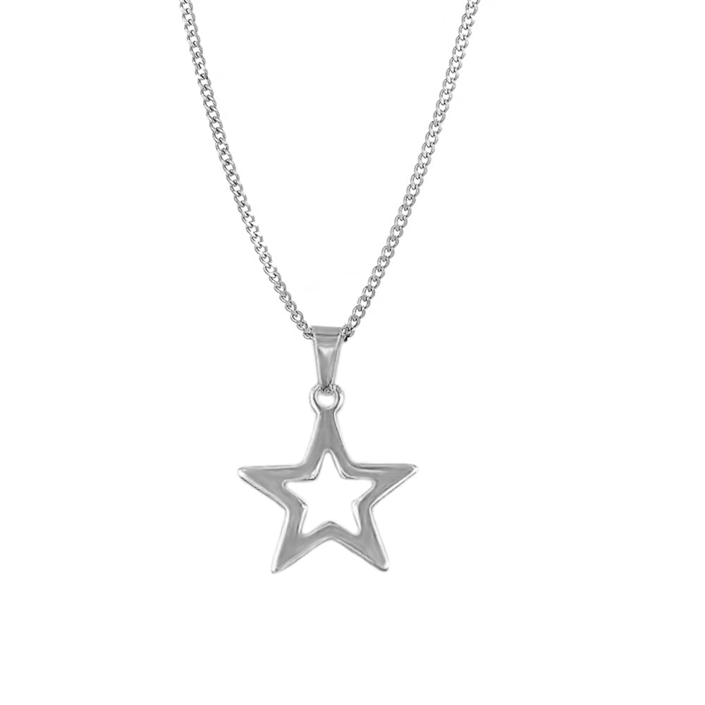 NewZenroDainty Hollow Star Simple Choker Necklace for Women Delicate Stainless Steel Silver Plated Y2K Minimalist Star Pendant Necklaces Adjustable Chain Christmas Party Trendy Jewelry Gift 18"