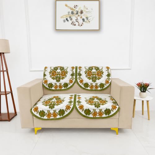 Image of Homerz Premium 'Surya Series' Sofa Cover | Stylish Sofa Protector | Net Fabric | Anti-Stain & Washable Slip Cover Exact Size Antislip (Daisy Green, 2 Seater, Seat Cover with Backrest)