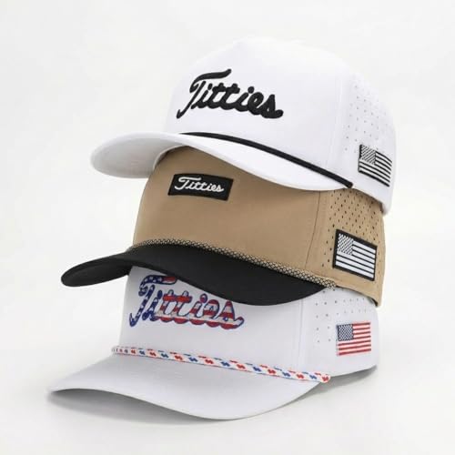 Image of Curves & Clubs Titties Golf Hat - Funny Golf Hat, Titties Hat - Funny American Hat - Men's Gifts (Cotton, White-Black)