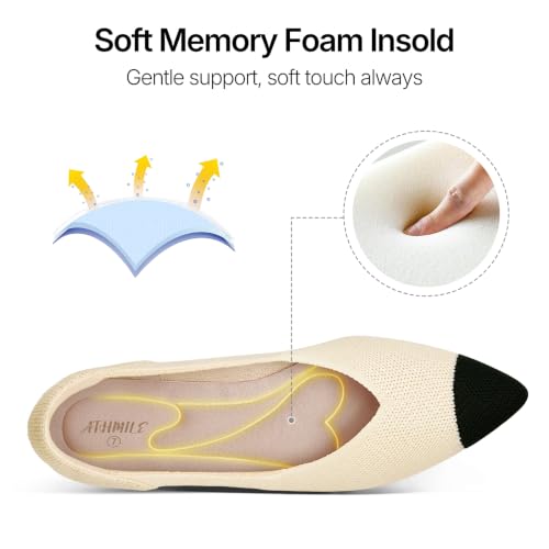 Image of ATHMILE Pointed Toe Flats for Women Comfortable Knit Ballet Flats Shoes