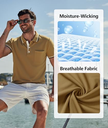 Image of ZITY Men Polo Shirts Short Sleeve with Pocket Golf Polo Wicking Shirts for Men Casual Collared T-Shirts