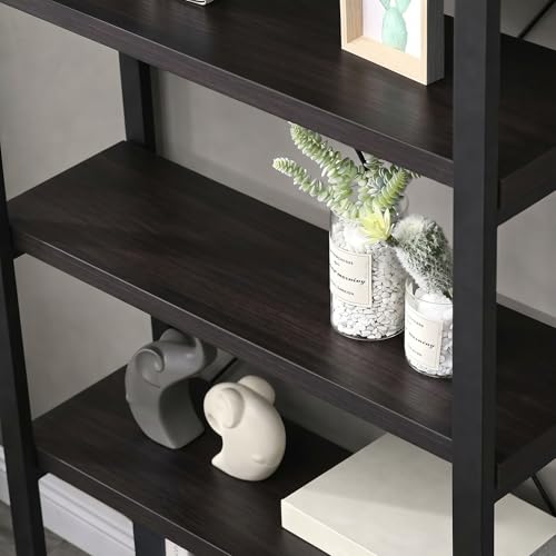 Image of 5-Tier Industrial Bookshelf with Solid Wood Shelves & Metal Frame | Open Display Storage Rack for Living Room, Bedroom, Office, Study | Book self | Dark Weinge | 80x30x160 cm