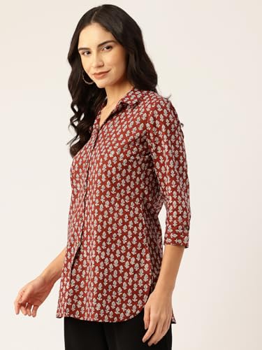 Image of feranoid Classic Collared Cotton Shirt with 3 /4 Sleeve for a Timeless Casual Look