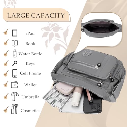 Womens Cross Body Bag Casual Umhängetasche Handtasche Multi Pocket Messenger für den täglichen Gebrauch Einkaufen (grau)