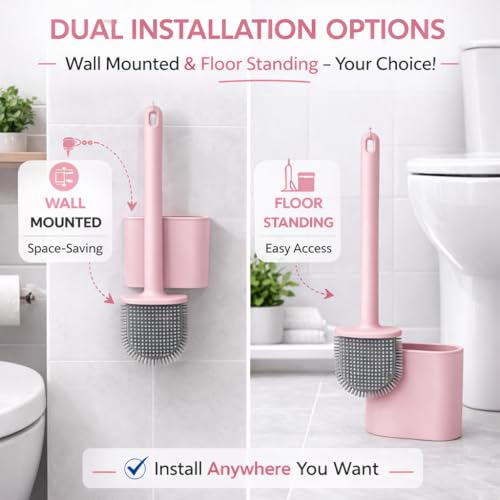 Image of Silicone Toilet Cleaning Brush Bathroom Cleaning Accessories Toilet Brush with Holder Stand Commode Cleaning Brush Closet Cleaning Brush Pot Cleaner Brush