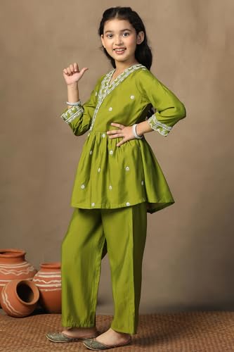 Image of Fashion Dream Girl's Chanderi Silk Ethnic Kurta and Sharara Set|Kids Salwar Suit Set|Sharara Set for Girls
