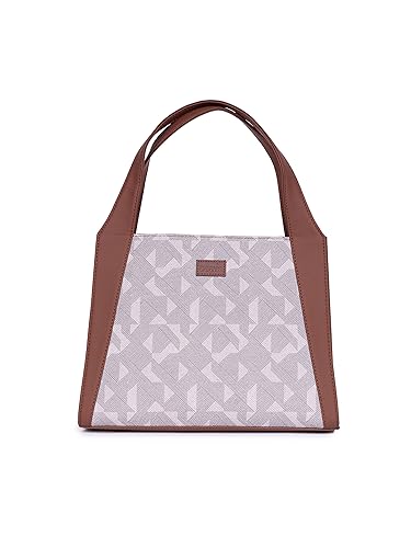 Image of ZOUK Printed Jute Handcrafted Vegan Leather Grey Women's Stylish Tote Bags | Trapezia Tote| Shoulder bag with double handle