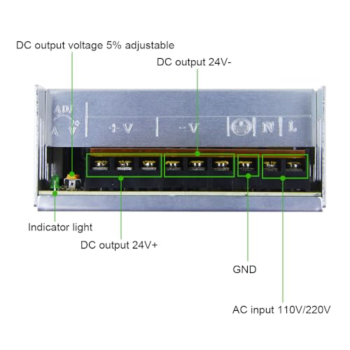 Image of ALITOVE DC 24V Universal Regulated Switching 15A 360W Power Supply Transformer Adapter LED Driver 110V /220V AC Input for LED Strip CCTV Radio (2 Pack)