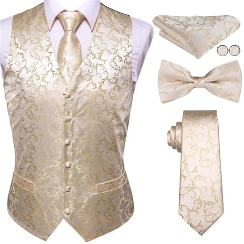 Men's Silk Vest Set Red Blue Gold Waistcoat with Tie Bowtie Hanky Cufflinks for Wedding Office2