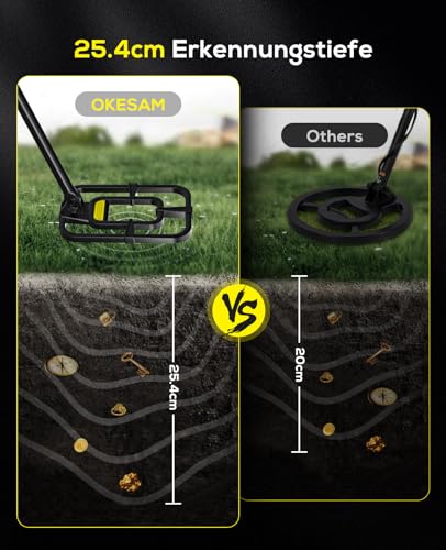 OKESAM Metalldetektor Profi für Erwachsene & Kinder – Wasserdichter Golddetektor mit LCD-Display und 10-Zoll-Spule, kabellos faltbar, mit 2000mAh Akku – Hochpräzise Metalldetektoren 5