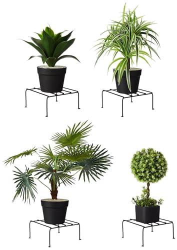 Image of Amazon Brand - Solimo Metal Flower Pot Stand (Black, Set of 4, Square) | Gamla Stand for Home | Plant Stand for Balcony | Premium Stand | Living Room
