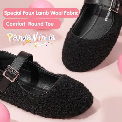 PANDANINJIA Girls Dress Shoes Ballet Flats Faux Fur School Wedding Party Toddler Little Big Kid Girls Mary Jane Shoes3