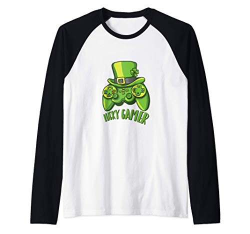 Lucky Gamer | Funny Video Game Controller Irish Hat Camiseta Manga Raglan