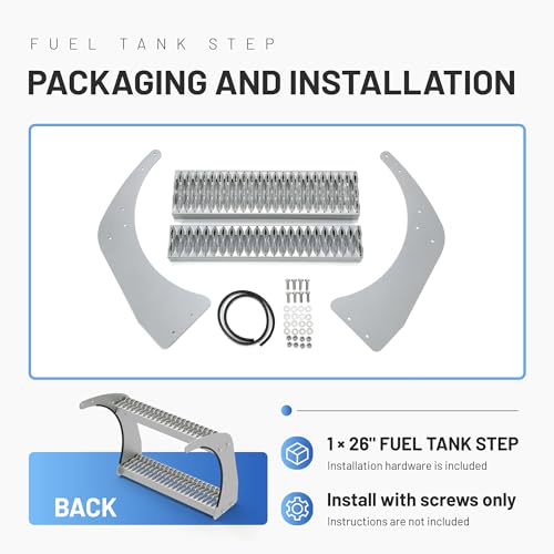 ALMULOO Fuel Tank Stair 26" Compatible with Peterbilt Non-Slip Fuel Tank Step Powder Coated Silvery Aluminum by ALMULOO - Image 2