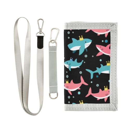 Wusikd Sharks Crown Kids Wallet for Boys Girls Colorful Toddler Trifold Wallet Novelty Wallet for Teens Women Men