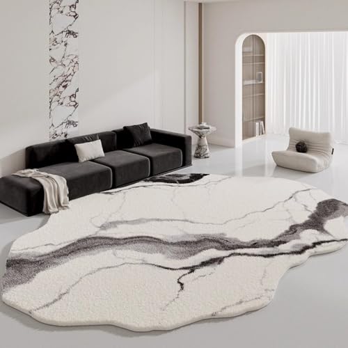 Beige White Gray Marble Texture Irregular Shaped Rug for Living