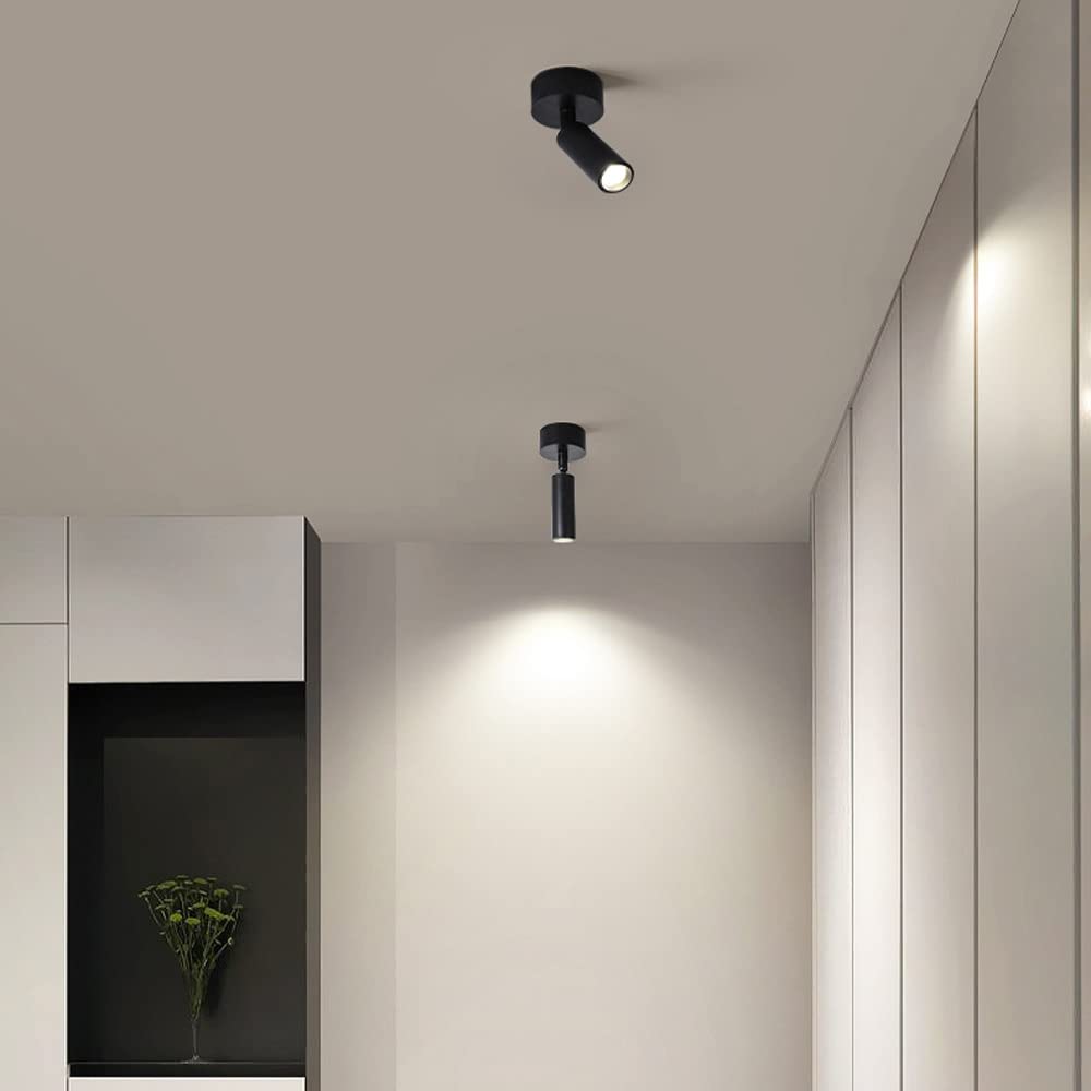 Faretto a LED da soffitto Regolabile, Montaggio a Superficie, Illuminazione Interna, faretti direzionali da 5W 6000K, lampade da Parete orientabili per Soggiorno, Galleria, co,Svart