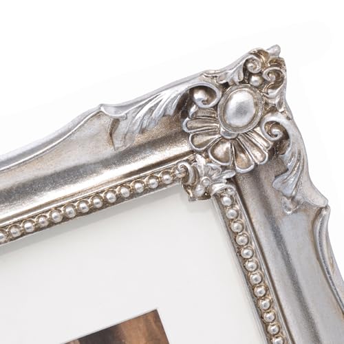 Image of Saysmile 11x14 Vintage Picture Frame with Embossed Flower Design, Silver Ornate Frame for 11x14 or 8x10 Pictures with White Mat, Hand-Crafted Resin Antique Baroque Frames with Hook for Wall Mounting Display(Silver)