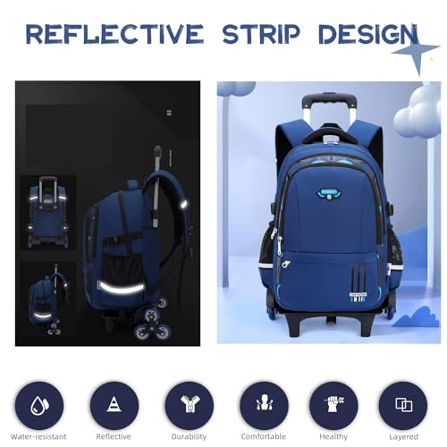 Boys Rolling Backpack Elementary Middle School Students Bookbag with Wheel Teens Trolley Removable Schoolbag4