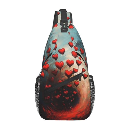 Valentines Day Hearts Crossbody Sling Bag For Women Men Fashion Adjustable Chest Bag Shoulder Bag Sling Backpack Daypack For Sport Travel Hiking