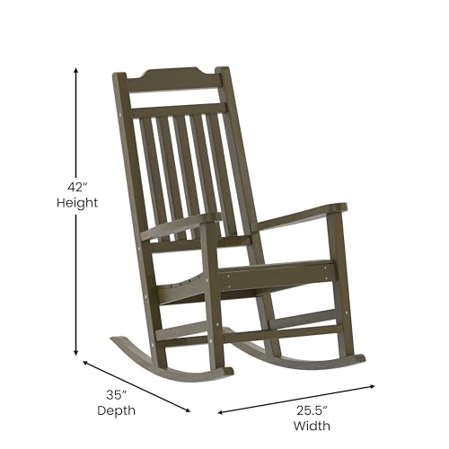 Image of Flash Furniture Winston All-Weather Poly Resin Rocking Chair in Mahogany