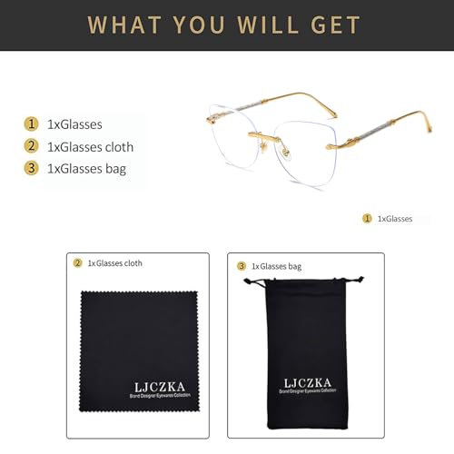 Image of LJCZKA Rimless Blue Light Blocking Glasses Women Stylish Cat eye Eyeglasses Anti Eye satrain Computer Cateye Metal Frame
